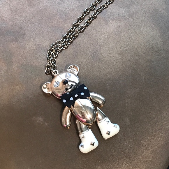 Gold Articulating Teddy Bear Crystal Long Necklace - Picture 2 of 4